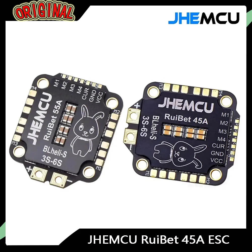 

JHEMCU RuiBet 45/55A 4-в-1 ESC — BLHELI_S, Dshot600, 3-6S, 30,5x30,5 мм M4 Крепление для FPV дронов для фристайла