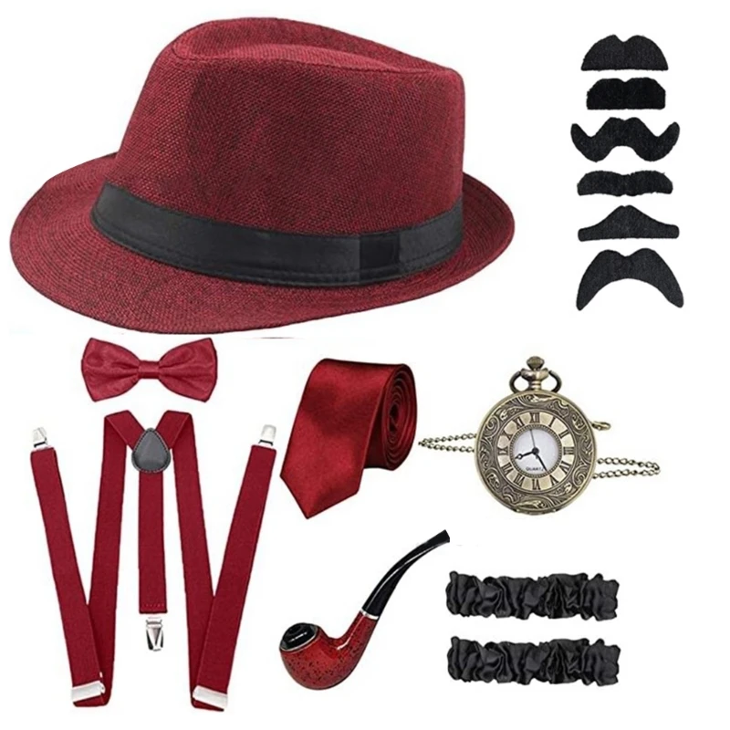 Jaren '20 Oude Man Kostuum Opa Accessoires Jaren '20 Gangster Man Kostuum Opa Accessoires Set Carnavals Cosplay Benodigdheden