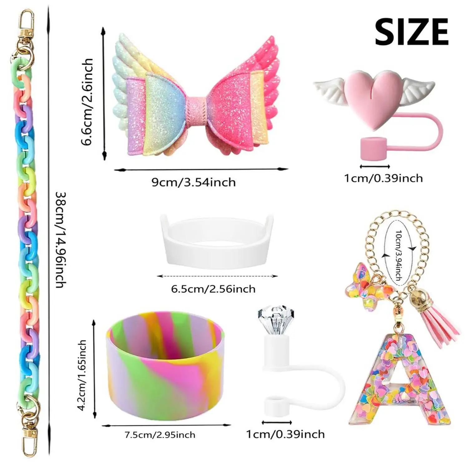Colorful Big Bow for Stanley Sleeve Straw Topper Keychain Pendant Accessory Combo Set - Decorative Straw Keychain for Stanley Cu view 4