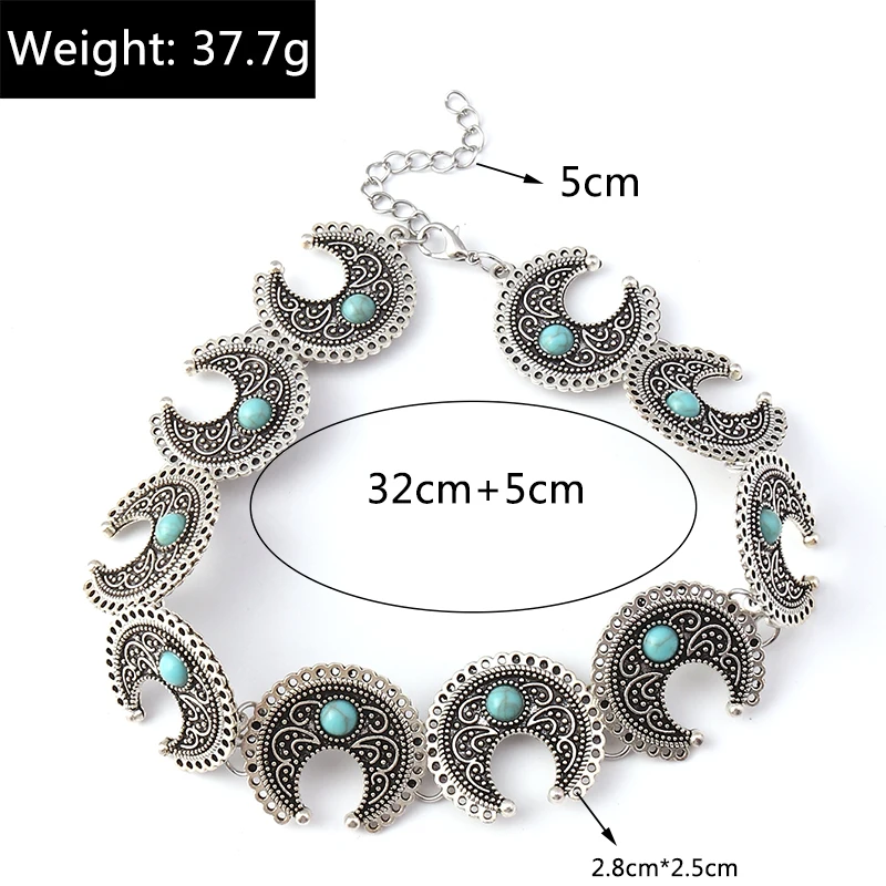 Ethnic Antique Silver Color Moon Choker Necklaces for Women Boho Turquoise Necklace Girls Party Jewelry Gifts