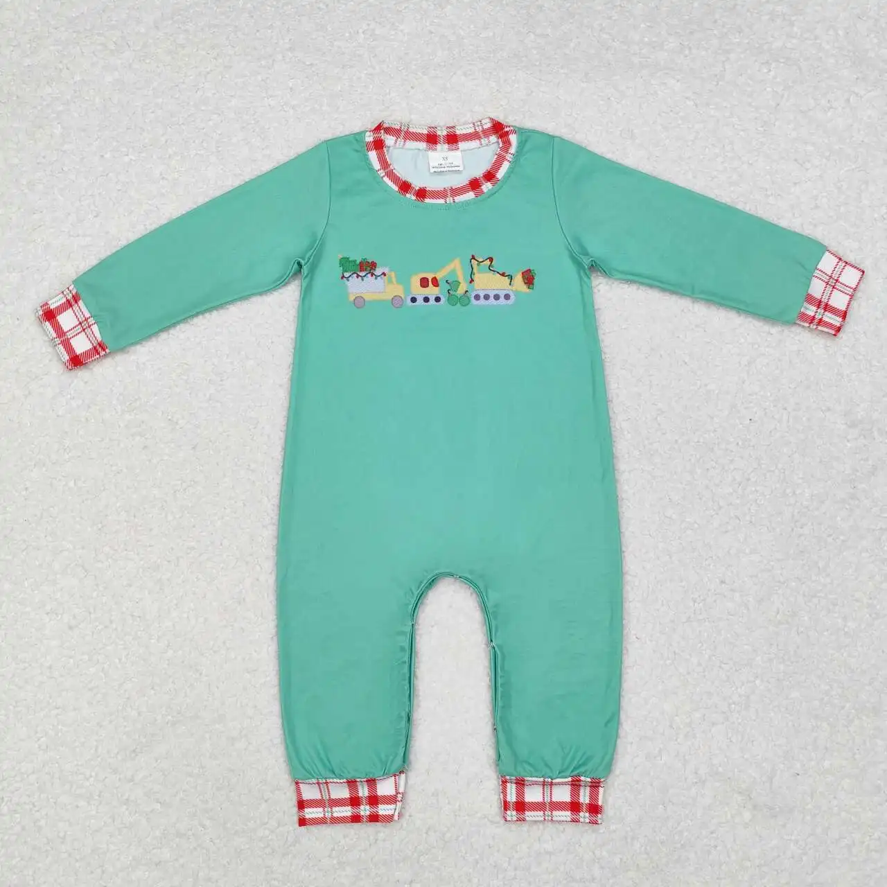 Nuovo pagliaccetto del ragazzo di natale all'ingrosso boutique ingegneria auto albero di natale plaid pagliaccetti del neonato