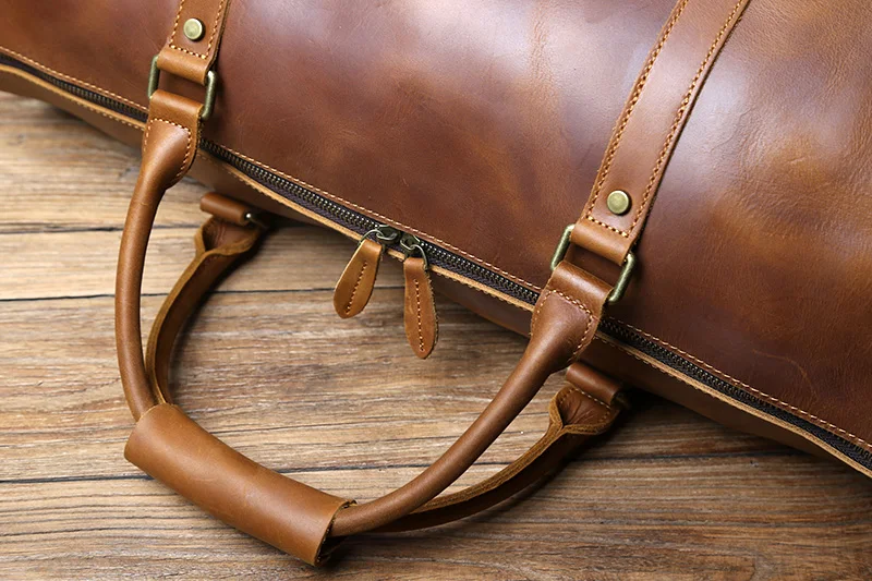 NZPJ männer Retro Leder Große-kapazität Reisetasche Crazy Horse Leder Handtasche Top Schicht Rindsleder Business Reise Schulter tasche – Detail 8