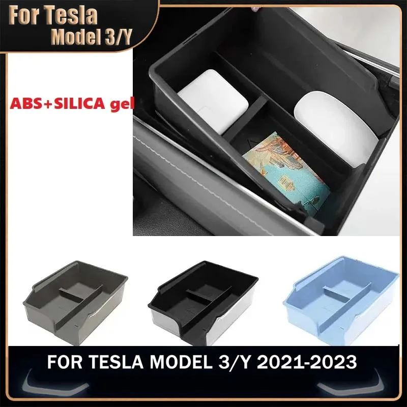 

For Tesla Model 3 2021-2023 Model Y Center Armrest Console Silicone Storage Box Double Organizer Case Accessories