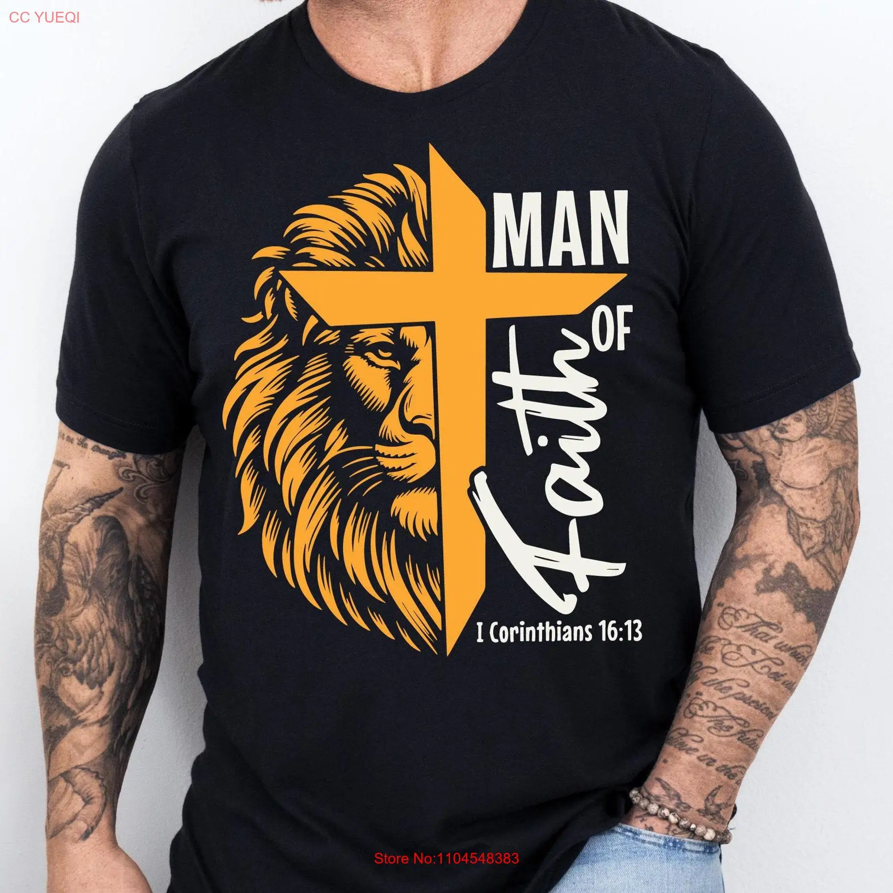 Man of Faith T Shirt Corinthians Christian for Men God Jesus Cross Religious SweaT long or short sleeves