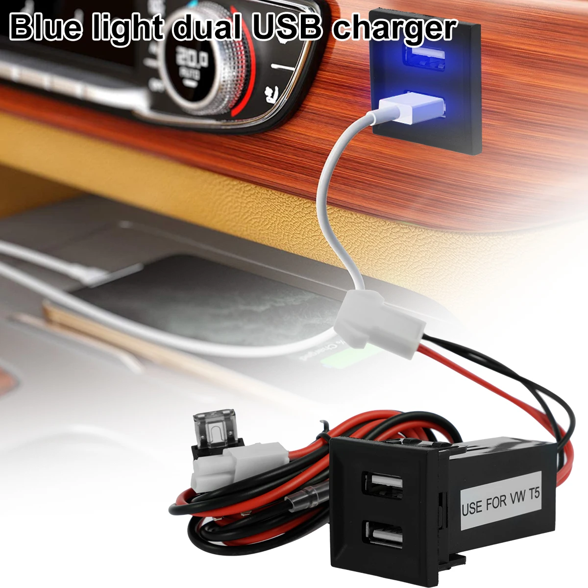 Dual USB Phone Charger Socket Compatible with Transporter T5 2003-2009 Car Charger Power Socket Premium 5V 3A Adapter for auto view 2
