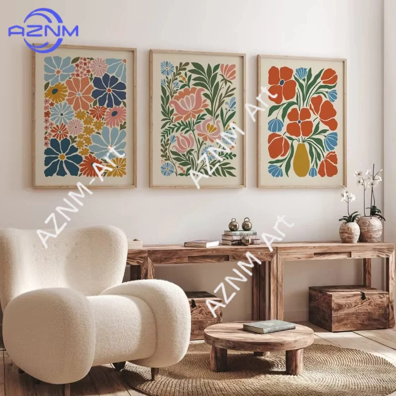 1 Stück/3 Stück Boho Blumen-Kunstposter Botanischer Wandkunstdruck Abstraktes Leinwandgemälde für Wohnzimmer Heimdekoration