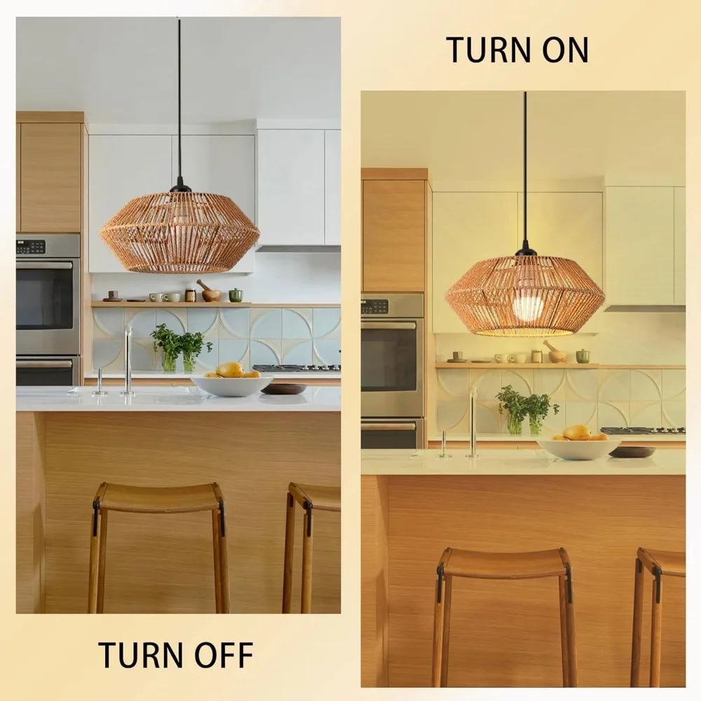 

Boho Pendant Light Rattan Hanging Lights 32cm Ceiling Hanging lamp Brown LED E27 Chandelier for Living Room Dining Table Bedroom