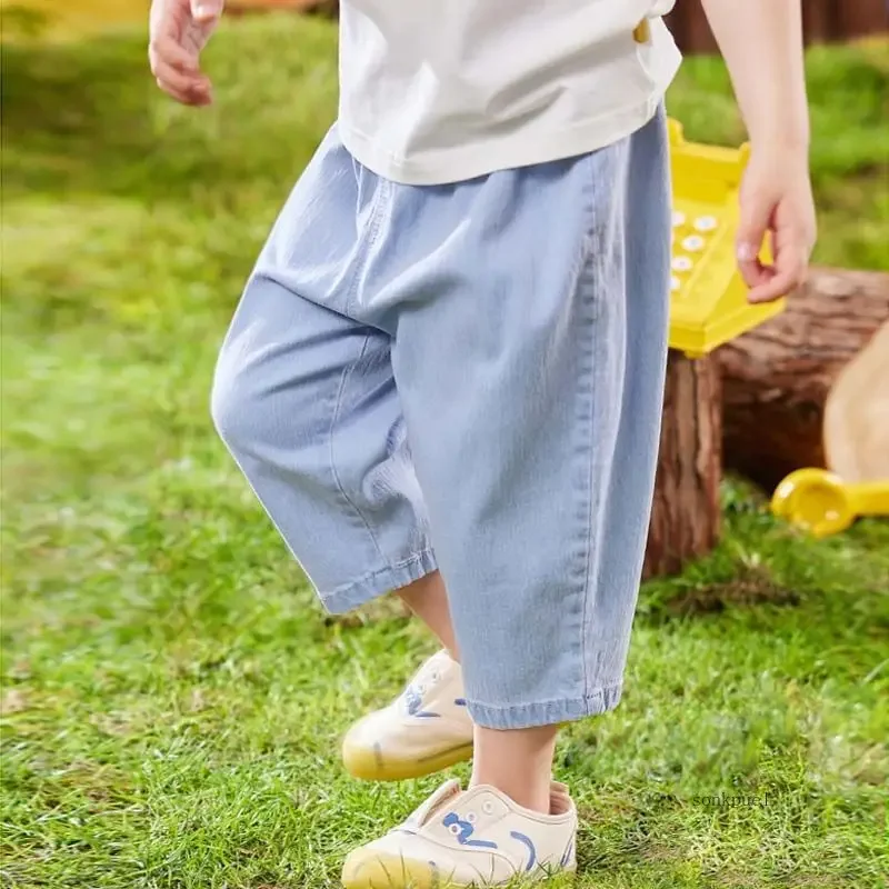 Children's Pants Denim Kids Pants Summer New Simple Fashion Baby Boy's Jeans Elastic Waist Casual Washed Pant