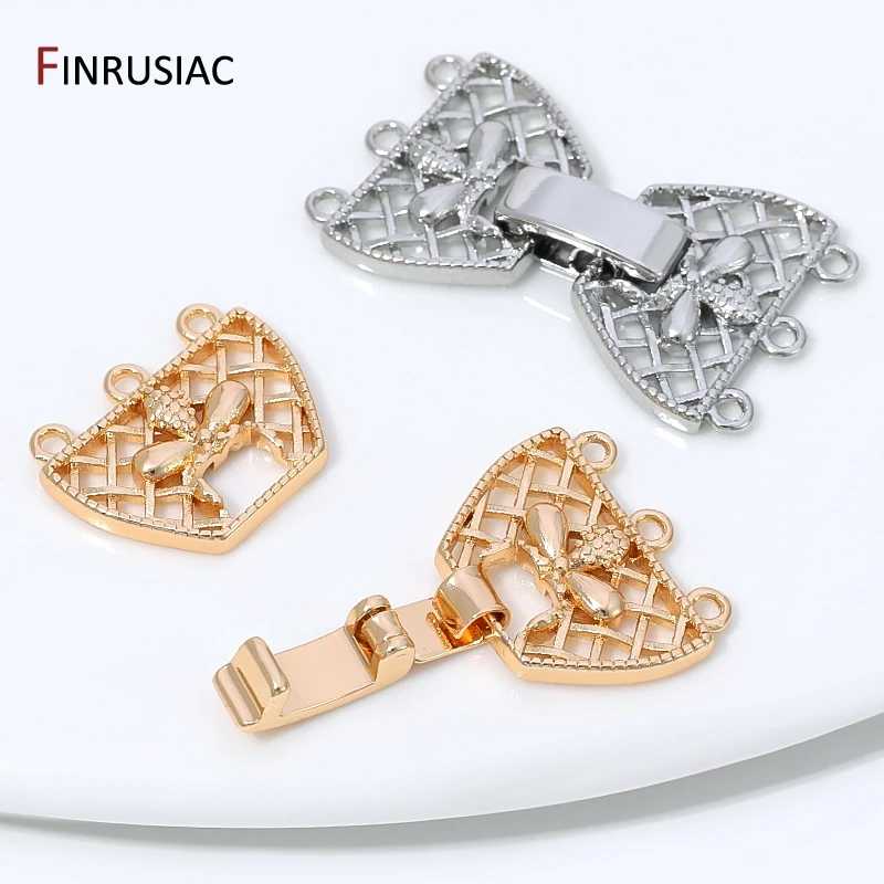 14K Gold Plated Brass 3-Row Pearl Clasps Connector for Jewelry,Multi-Strand Lock Claps for DIY Bracelet Necklace Making Findings view 4