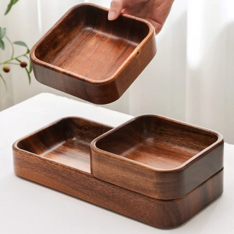 Wooden Food Tray Snack Tray Solid Wood Tableware Table Storage Deluxe Tea Tray Nuts Dessert Tea Ceremony Container