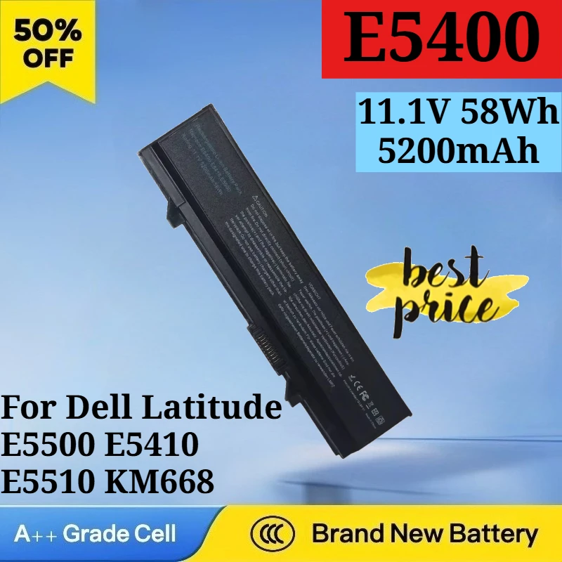

New E5400 11.1V 58Wh 5200mAh Laptop Battery for Dell Latitude E5500 E5410 E5510 KM668 KM742 KM752 KM760 KM970 MT186 MT187 MT196