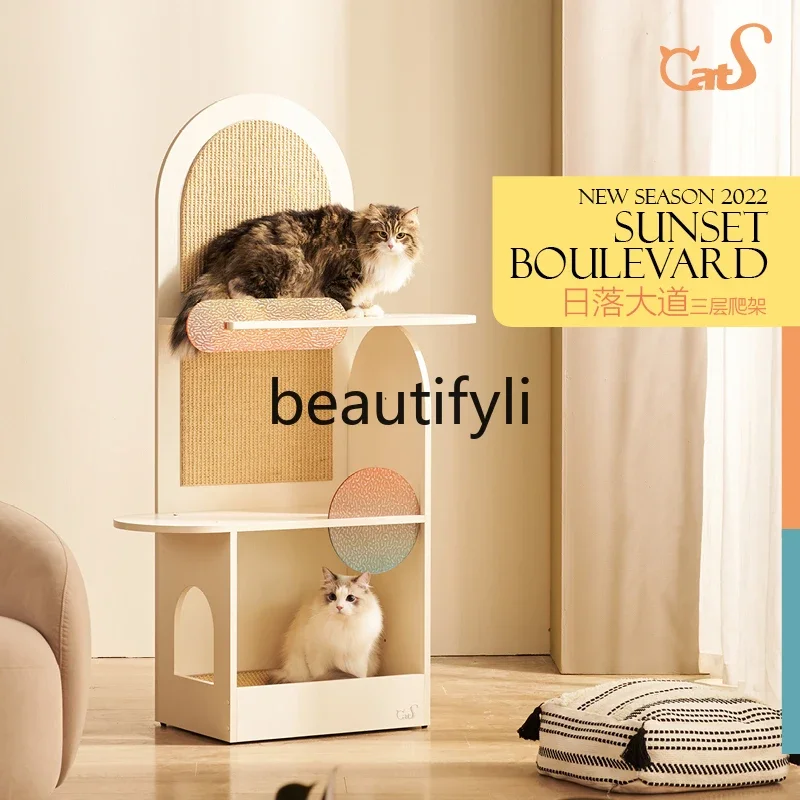 Three-layer cat climbing frame, acrylic solid wood cat nest cat scratching board climbing frame integrated