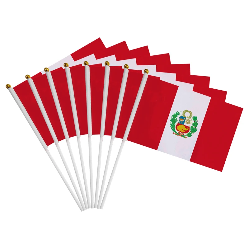 aerlxemrbrae custom hand flag  100 PCS/ lot world flags printed  14 * 21cm peru  hand wave flags  with plastic pole