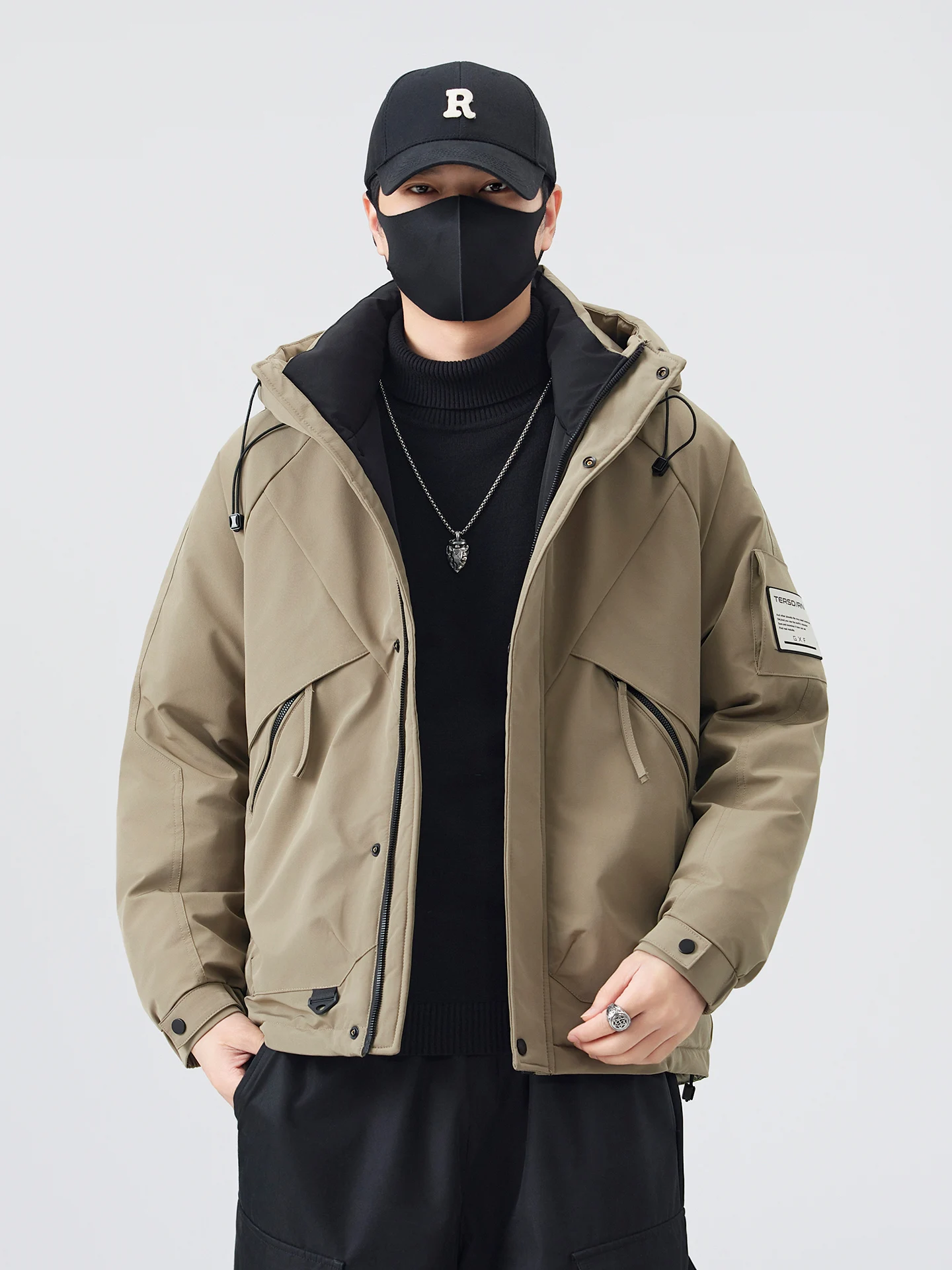 

Мужская утепленная пуховая куртка на осень-зиму с капюшоном, для активного отдыха, повседневная, из полиэстера, с длинными рукавами, на молнии