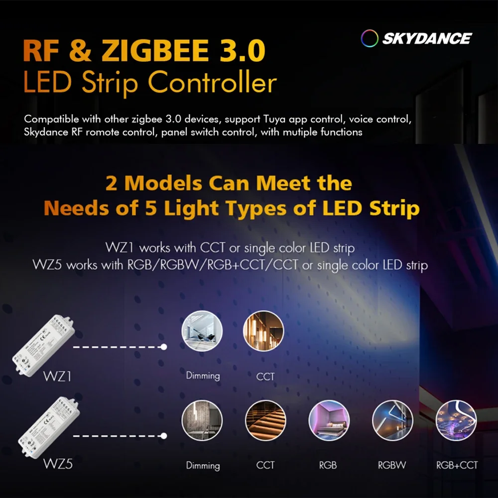 2in1 5in1 Tuya Zigbee LED Controller DC12V 24V 2CH-5CH CCT RGB RGBCCT Dimmer luce 2.4G RF Telecomando senza fili per Alexa