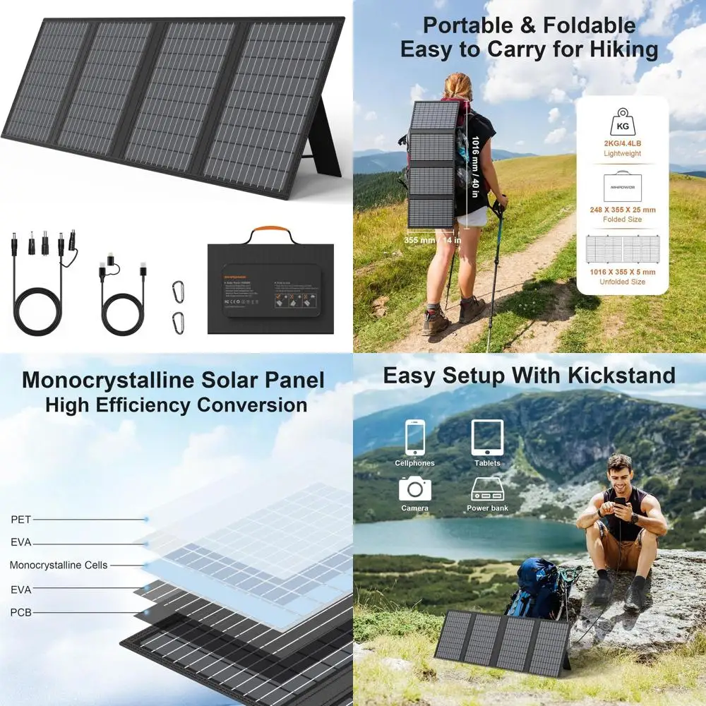 

Портативные солнечные панели мощностью 60 Вт с выходами USB-C, USB-A и DC — водонепроницаемые, для кемпинга на природе, походов, аварийного электроснабжения и т.д.