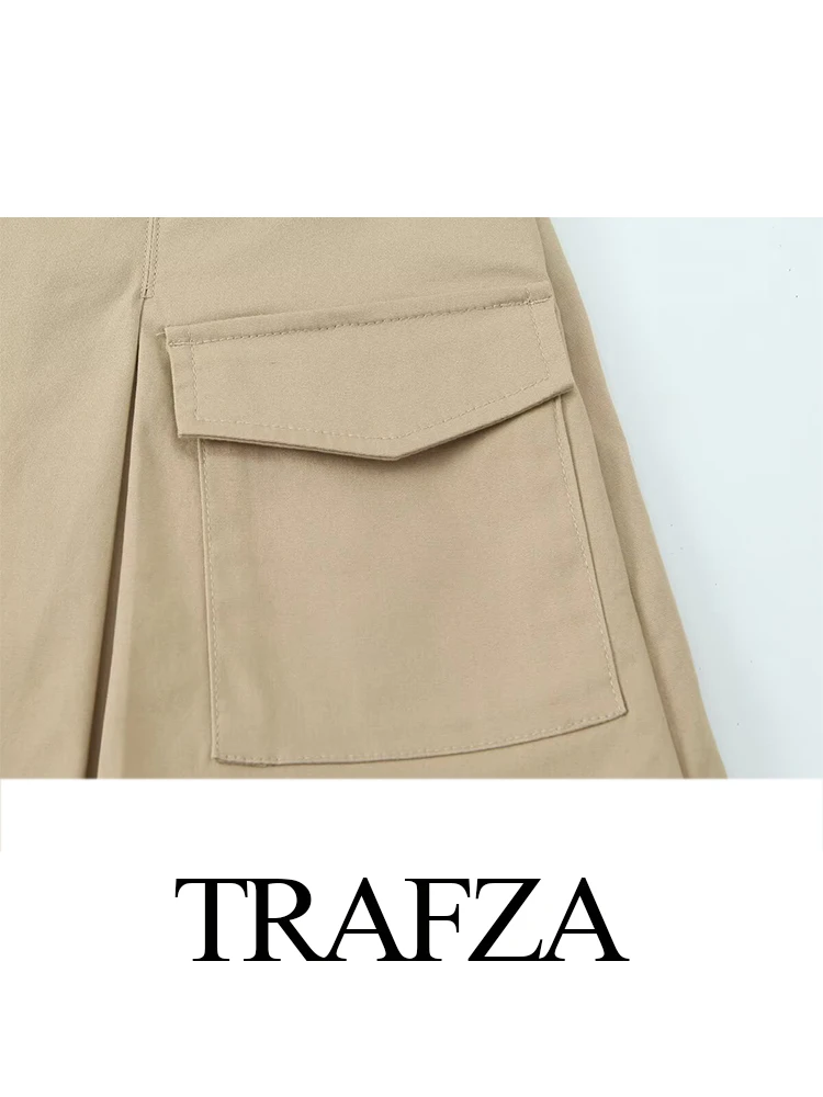 

TRAFZA женские летние модные асимметричные плиссированные рабочие юбки с высокой талией женские элегантные декоративные короткие брюки-кюлоты с карманами на молнии