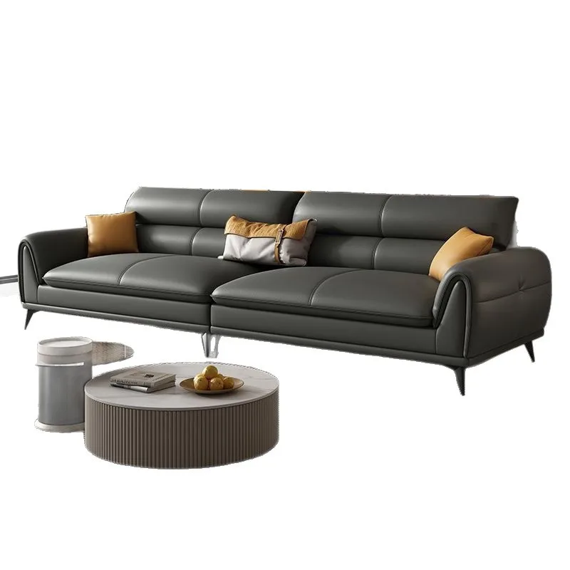 

Leather sofa Italian minimalist first layer cowhide small apartment living room sofa straight row simple modern leather sofa sim