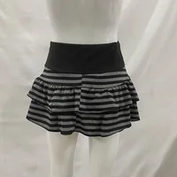 Mini jupe à volants rayée noire et grise, vêtements pour femmes Y2K Grunge, taille haute, taille élastique, jupe trapèze serrée, nouvelle collection été 2026 5