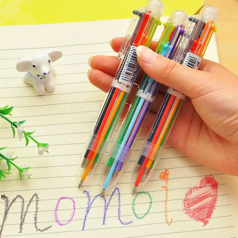 

6-Color Transparent Cartoon Ballpoint Pen Creative Stationery Cute Colorful Swivel Supplies School Office Supplies Gift
