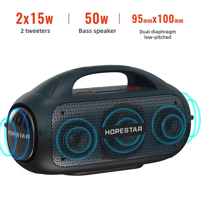 HOPESTAR A50 High Power 80W Portable Bluetooth Speakers Powerful Sound box Wireless Subwoofer Bass Mp3 Player With Mic karaoke