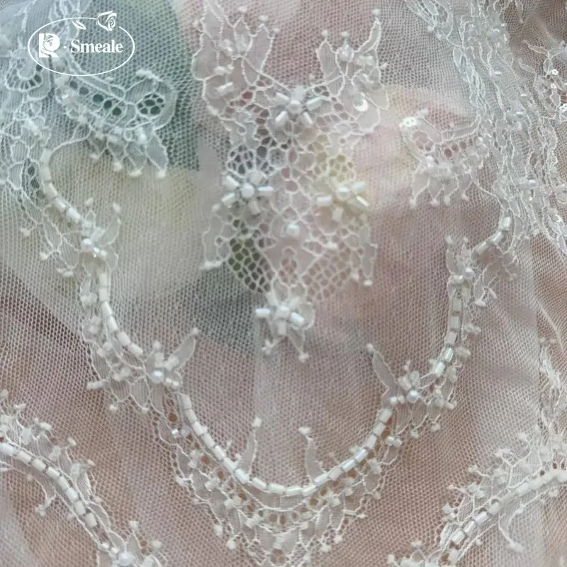 3M 3D Beaded Shiny Sequin Lace Fabric for Bridal Wedding Dress DIY Decorative Luxury 2026 New