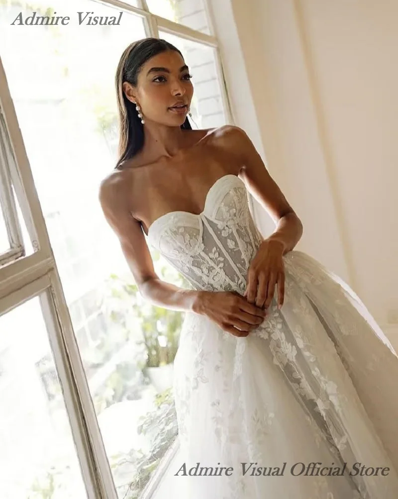 

New Arrive Wedding Dresses A-Line Lace Strapless Sleeveless With Beaded Customized Bride Gowns Vestidos De Novias