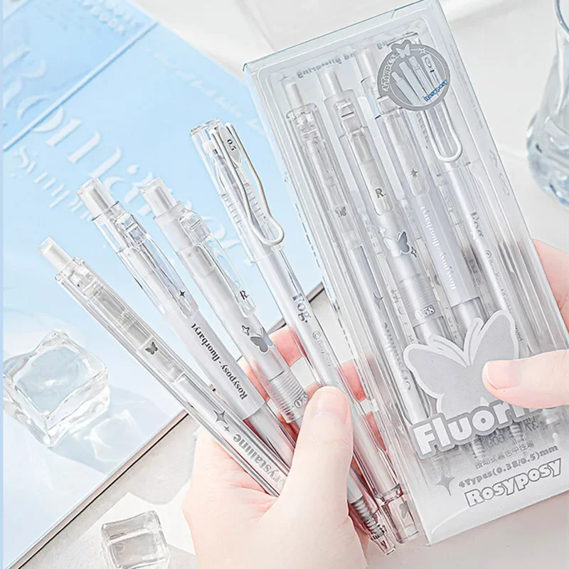 4 Pcs/set Simple Press Gel Pen 0.5mm/0.38mm Black Write Smoothly Quick Dry Creative Student Supplies Stationery