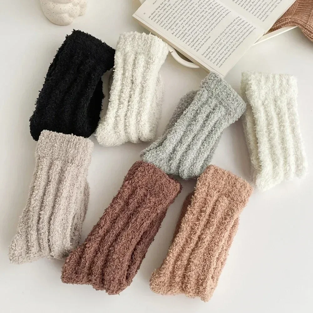 5 Pairs Coral Fleece Winter Socks Men Thick Warm Long Crew Socks Thermal  Cozy Fluffy Sleeping Socks Boys