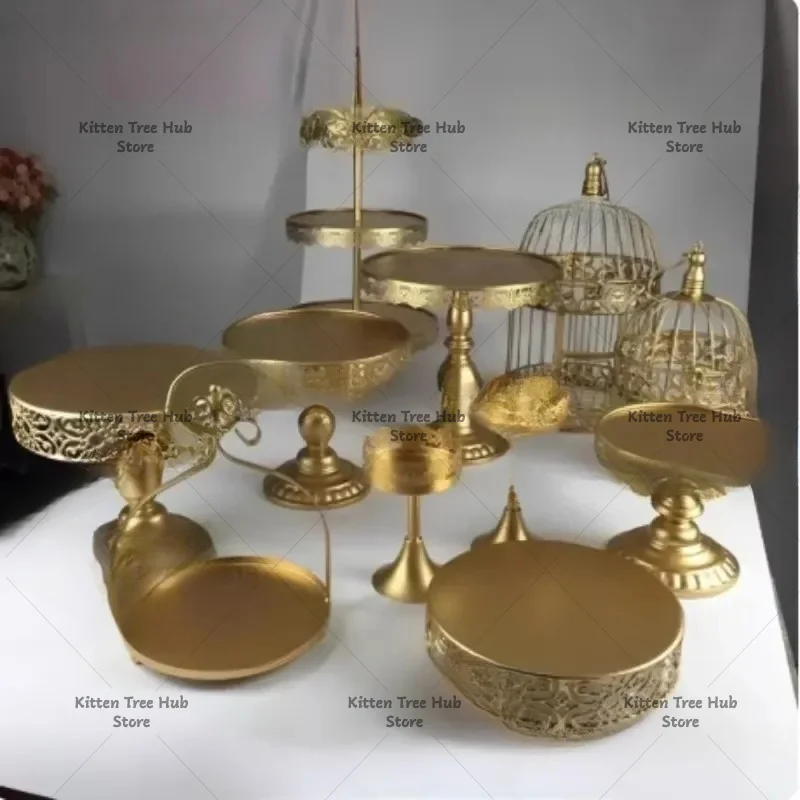Gold Wrought Iron Dessert Table Decoration Display Shelf Cake Tray Afternoon Tea Dessert Rack Cold Tea Rest Table