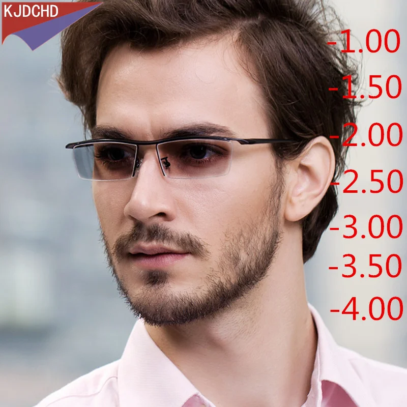 2023 New Fashion Commercial Men's Women Photochromic Alloy Glasses Frame Finished Sunglasses Myopia Glasses