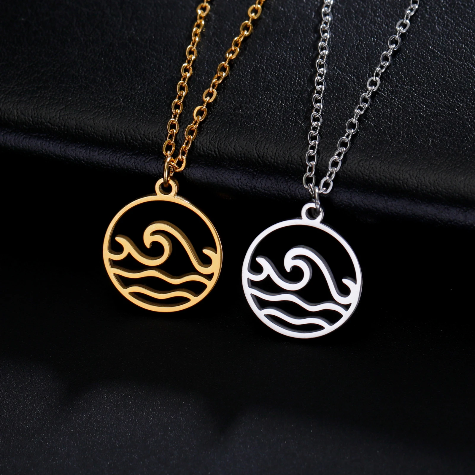 Cazador Stainless Steel Sea Ocean Wave Women's Necklace Beach Round Pendant Chain Jewelry Birthday Gifts 2024 Trend Wholesale