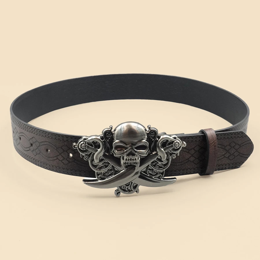 Brown Skull Unisex Waist Belt Street Style Retro Belt Can Be Paired with Jeans, Dresses, Suits, Shirts