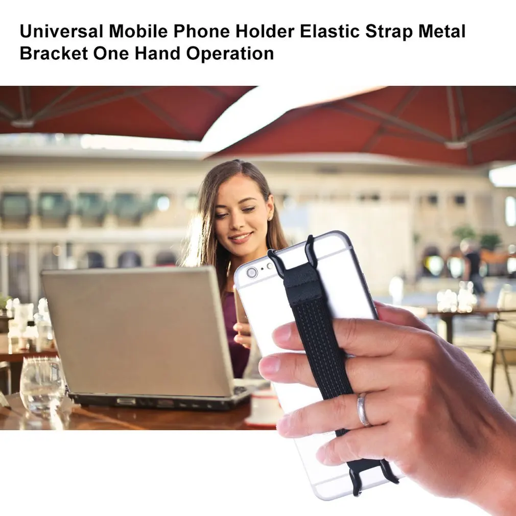 Universal Finger Grip Elastic Band Strap Phone Holder One Hand Operation Anti-slip Strong Metal Bracket Strap for Mobile/ipad