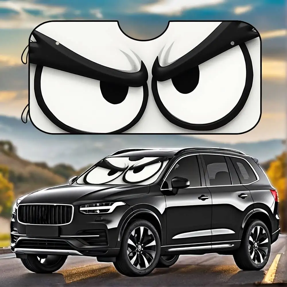Angry Cartoon Eyes Car Windshield Sunshade Foldable Sun Visor Reflect Sunlight Prevent Car Overheating