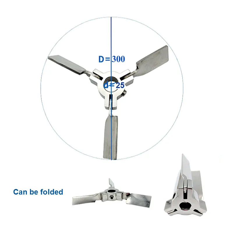 SUS 304 Steel Folding Propeller Agitator Blade Fold Paddle Stirer For Mixer Fan Machine Dispersion 3 Leaf Fan