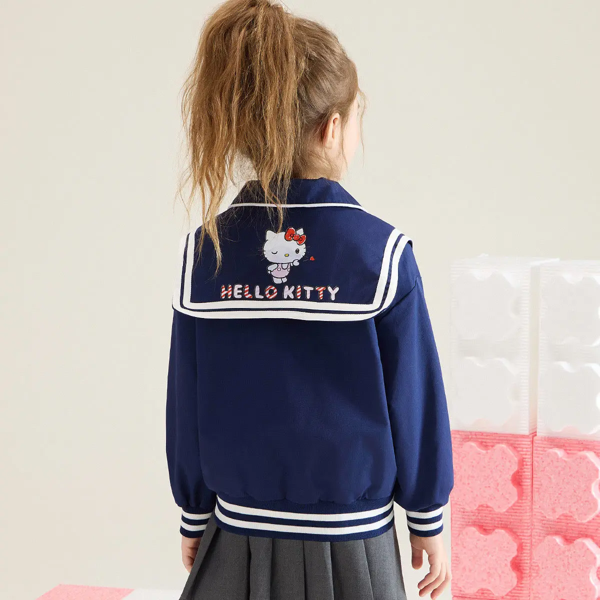 New Athletic Wear Hello Kitty Sanrio Girl Flip Collar Navy Leader Leisure Time Loose Coat Student School Uniform Kawaii Cartoon