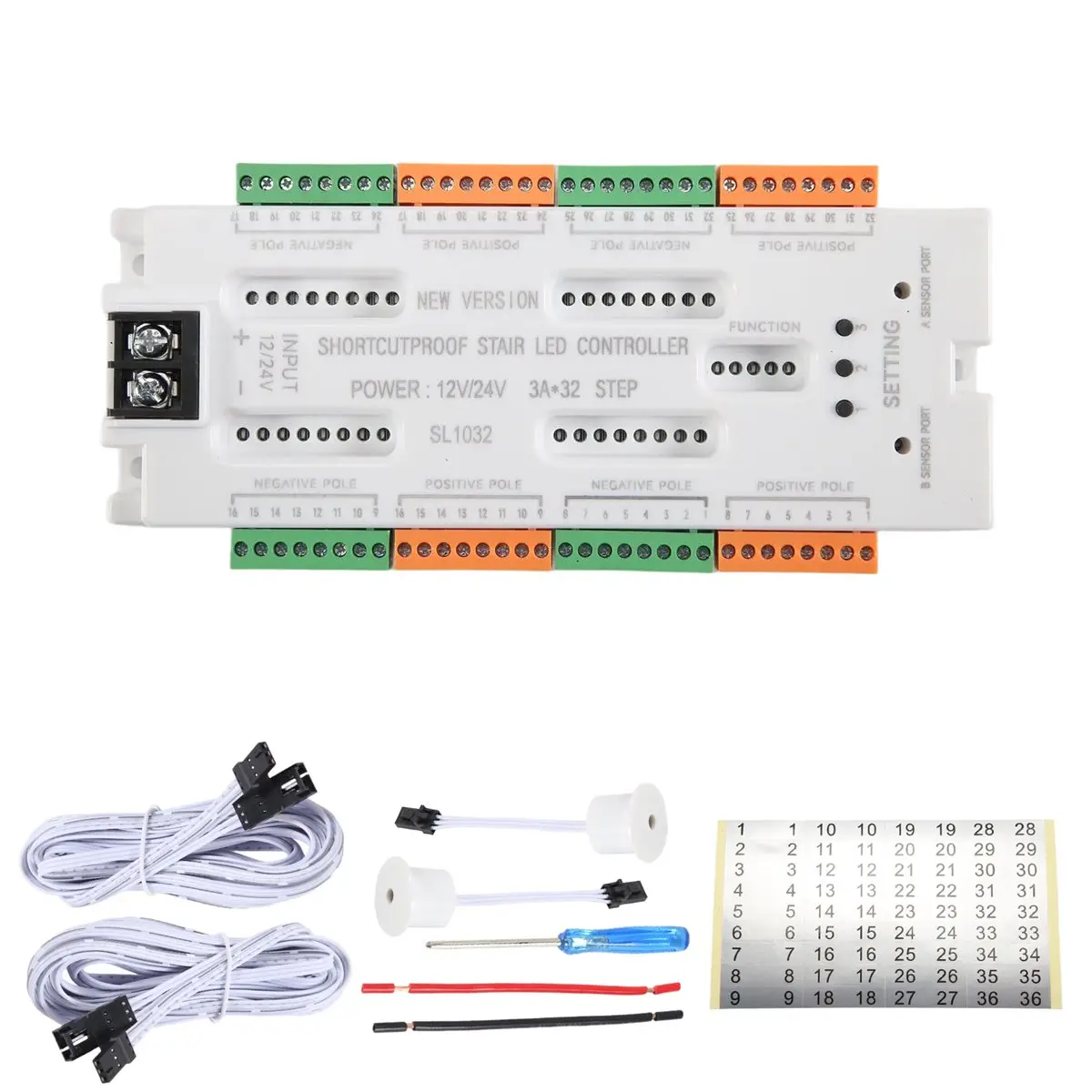 A40I Ladder Night Light 32 Channels Stair LED Motion Sensor Light Prevent Short Circuit Controller DC12V/24V
