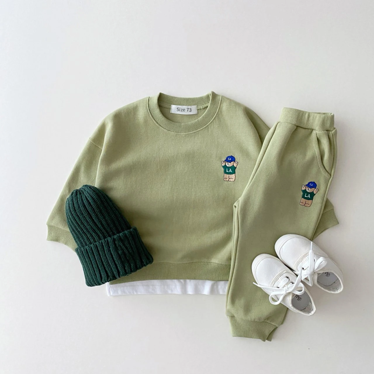 Korea Toddler Baby Boys Gilrs Clothes Sets Basic Cotton Embroidered Bear Sweatshirt+Jogger Pants Set  Kids Sports Suits Outfits