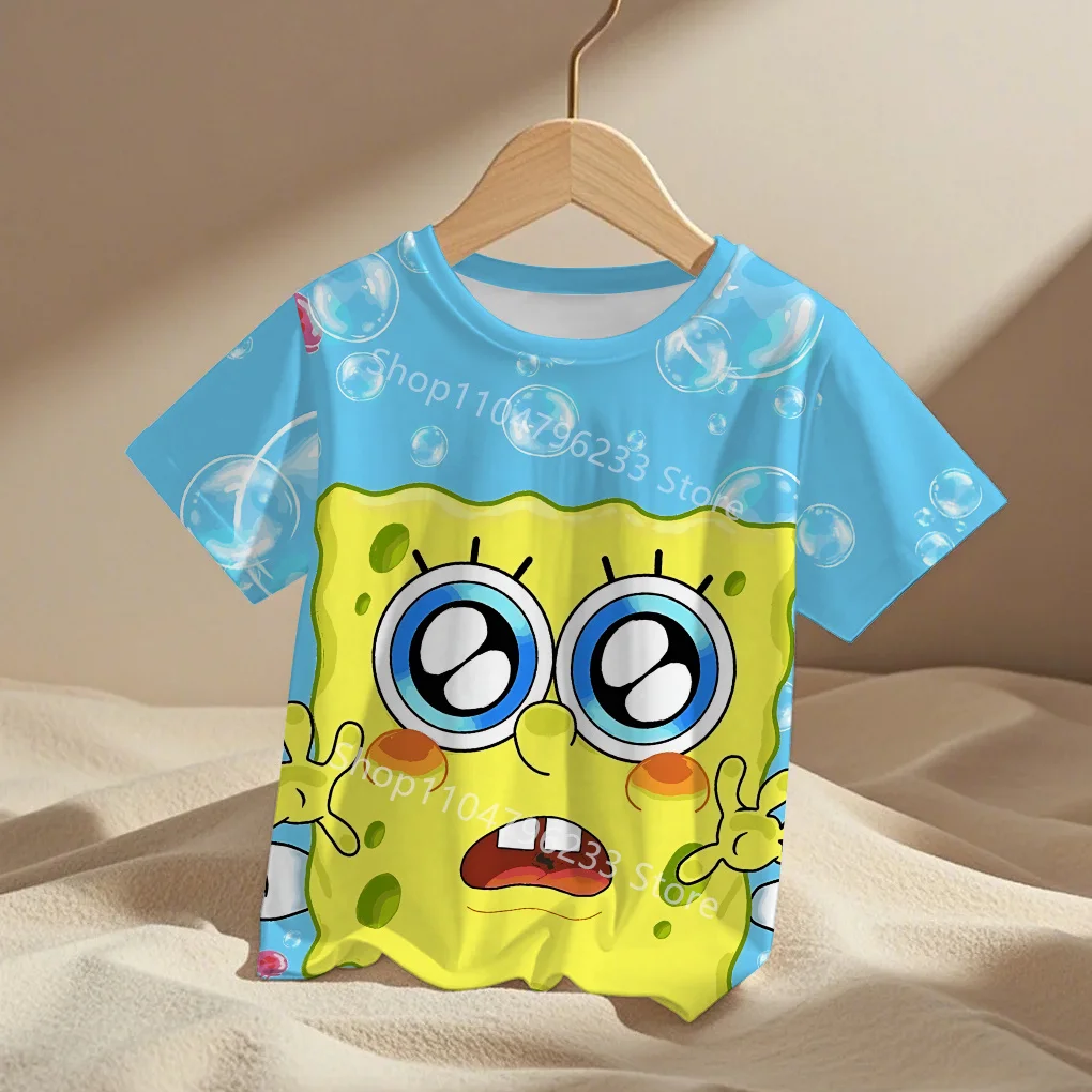2025 Impresión 3D de dibujos animados lindos Bob Esponja ropa de bebé de 5 a 14 años ropa de exterior masculina para niños niño niña camiseta Top