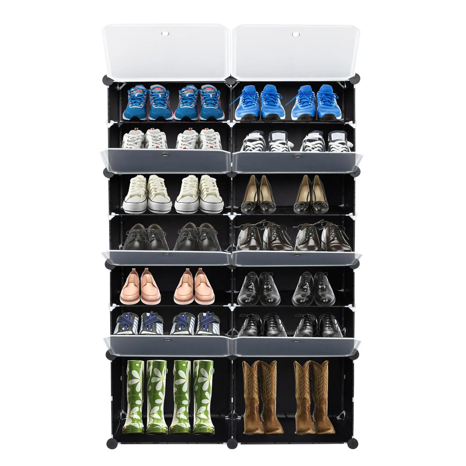 

28-Pair 7-Tier Portable Shoe Rack Organizer - Expandable Tower Shelf for heels , Boots & Slippers - Black Storage Stand