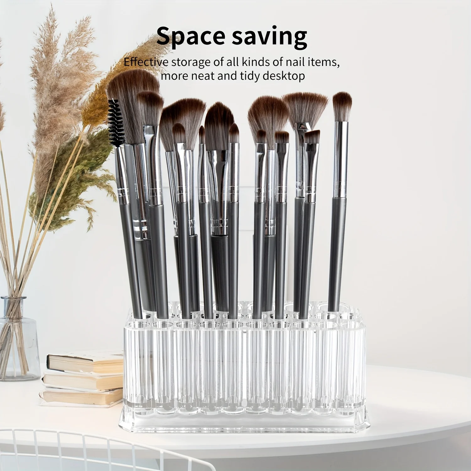 Clear Acrylic Makeup Brush Holder Organizer Cosmetic Storage Rack Desktop Beauty Tool Stand Space Saving Nail Brush Display Case