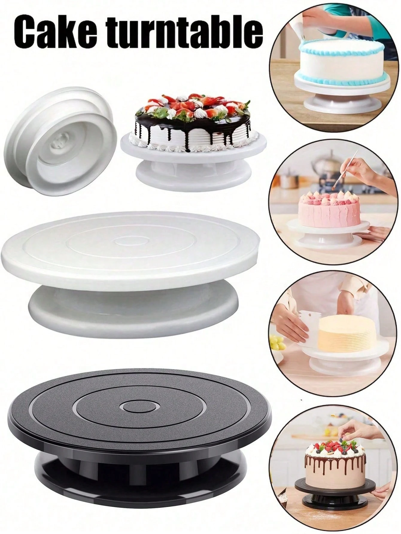360-Grad-Drehbare Kuchenplatte - Langlebiges Backwerkzeug mit Stabiler Rotation | Unverzichtbares Backwerkzeug für Kuchen, Cupcakes und Gebäck, Ideal für Hausbacken und Partydekorationen, Kuchendekorationszubehör und Dekorative Kuchenständer – Detail 12