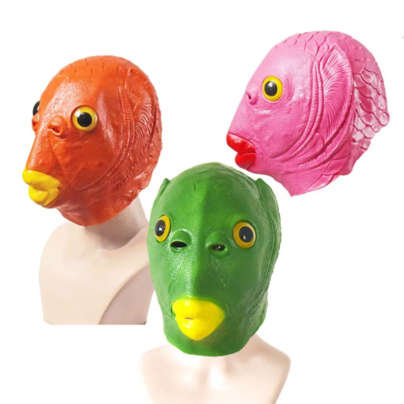 Green Pink Red Fish Mask Monster Cosplay Masks Latex Halloween Fall Head Latex Mask Cosplay Costume Photo Props