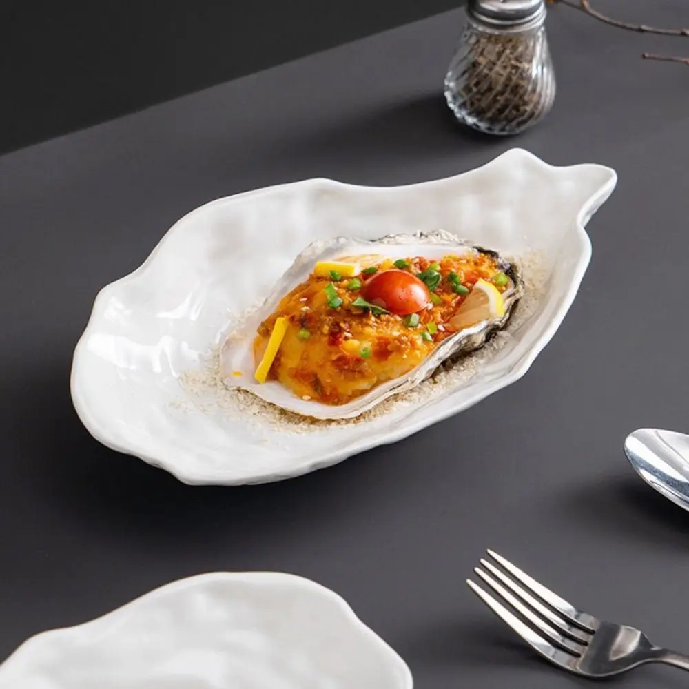 Tableware Ceramic Sashimi Plate Creative Reusable Storage Dish Oyster Shell Shape Multi-Function Dessert Tray Dinner