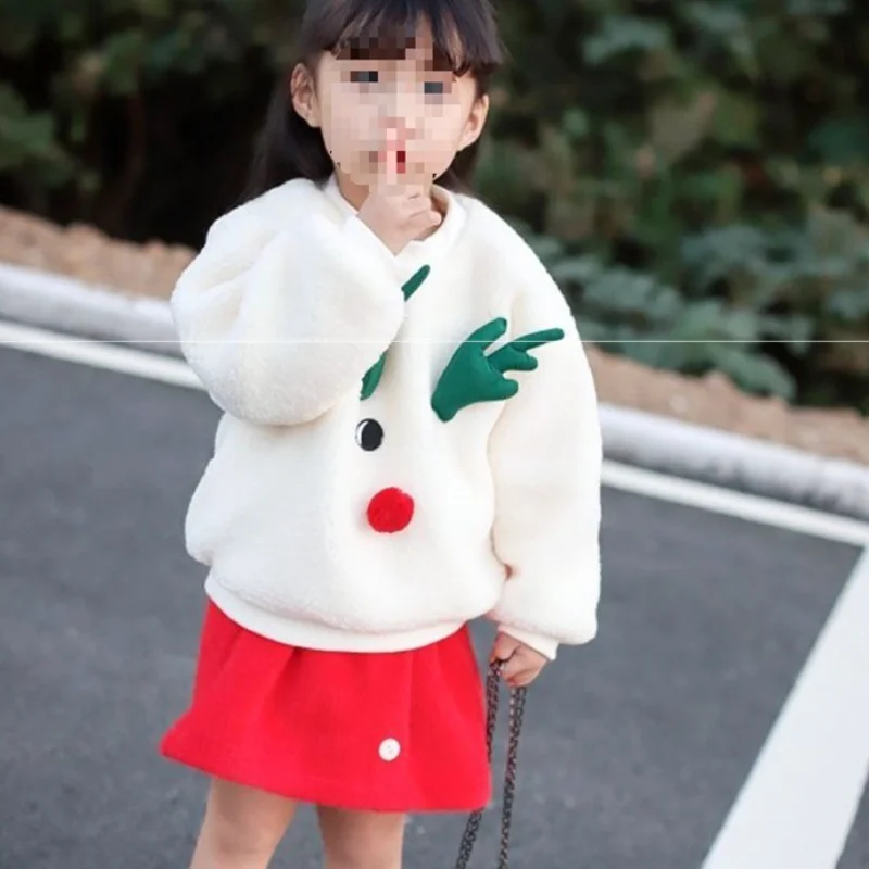 

Kawaii Рождественский повседневный комплект топов, модный комплект из 2 предметов, детская одежда, зима-осень, плотная милая флисовая юбка с 3D оленями