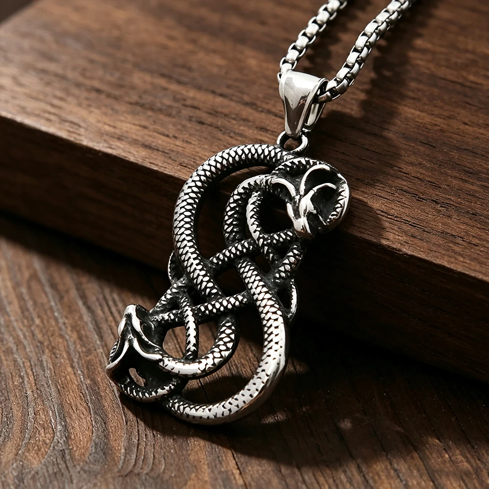 Stainless Steel Viking Loki Double Dragon Pendant Necklace Unisex Vintage Norse Gothic Ouroboros Amulet Jewelry Gift Dropshippin