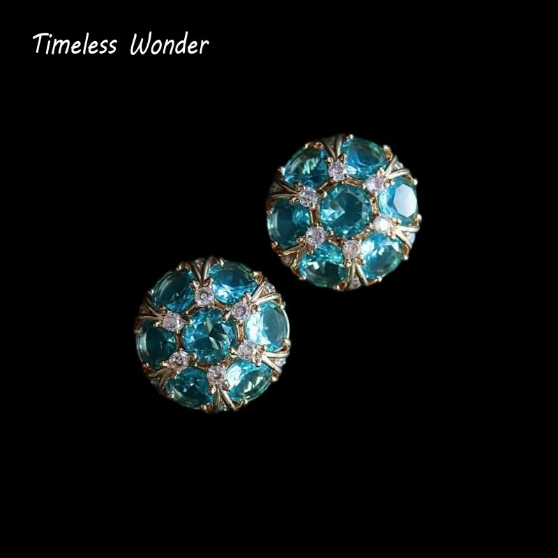 Timeless Wonder Fancy Crystal Zircon Geo Button Earrings Women Designer Jewelry Sweet Gift Rare Top Classy Cute 3346