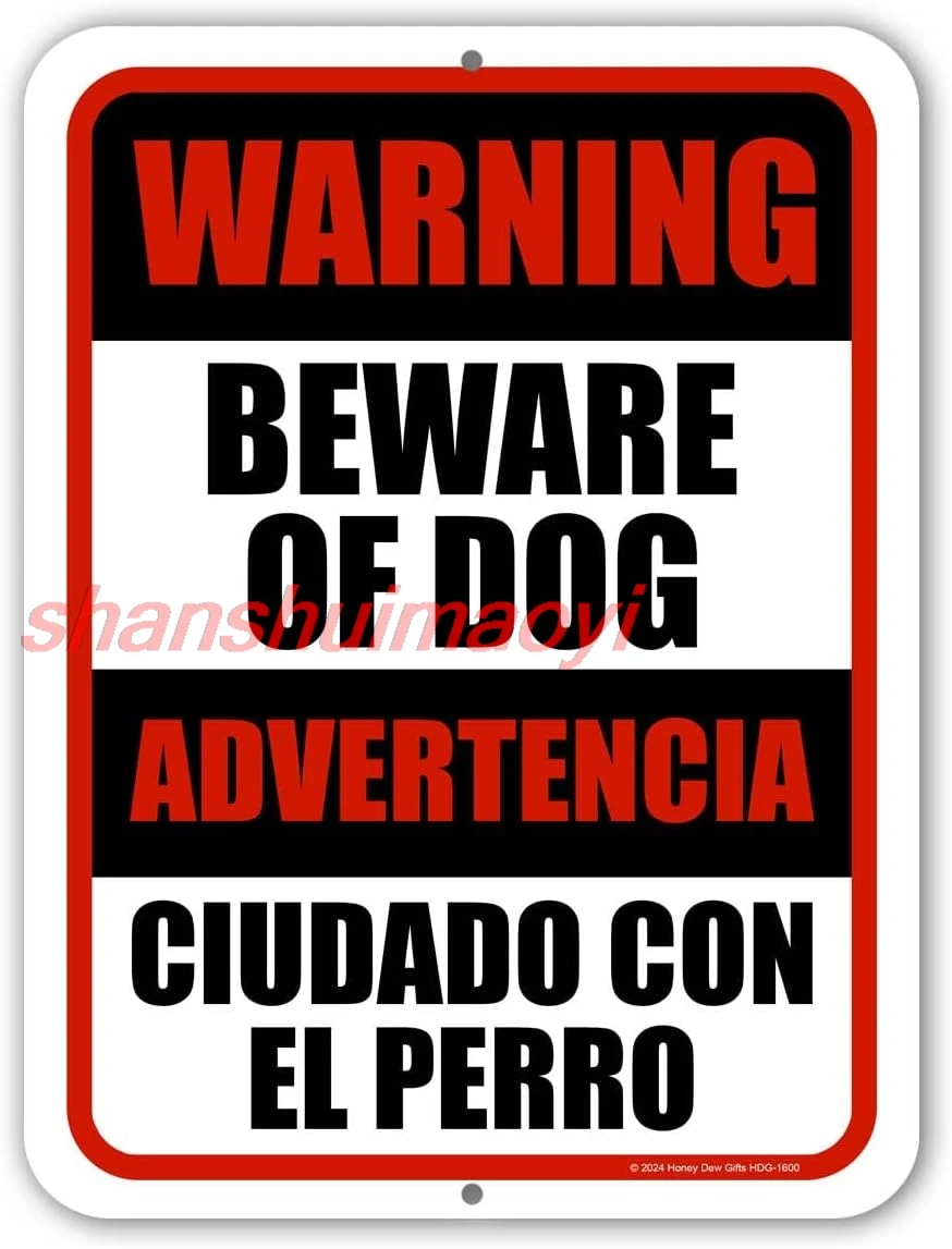 Honey Dew Gifts, Warning Beware of Dog Advertencia Ciudado Con El Perro, English Spanish Espanol Bilingual Signs, Secur shan