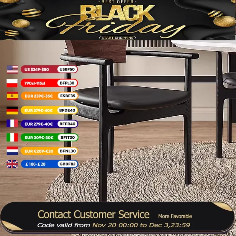 

Black Wooden Dining Chair Restaurant Back Rest Nordic Armchair Dining Chair Design Office Relaxing Sillas Comedor Home Furniture